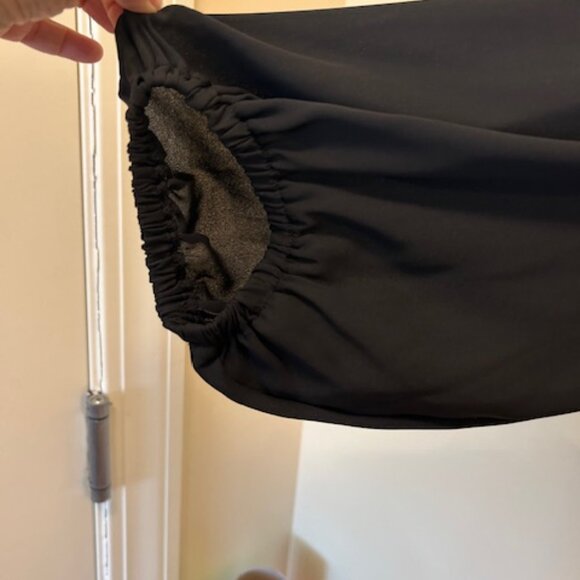 Ann Taylor Long Sleeve V Neck Black top with Ruffled V Neck and Billowy Sleeves. - Picture 4 of 5